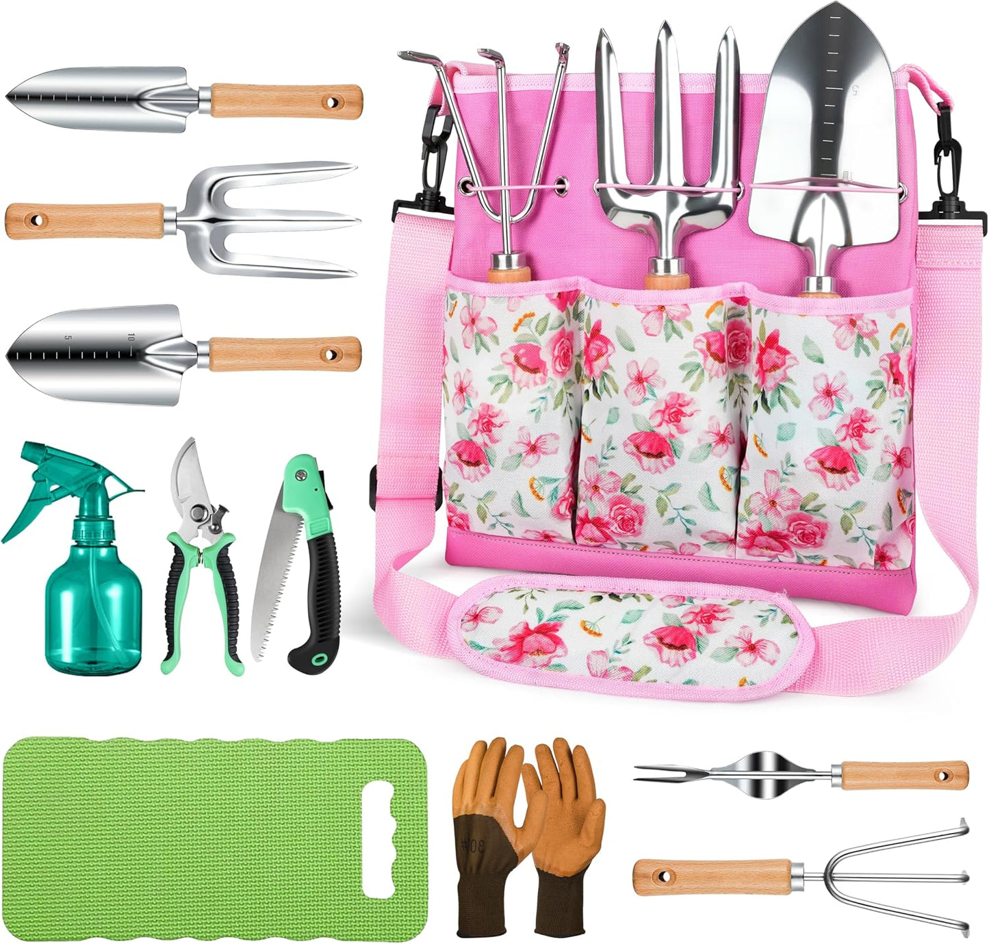 Juego 11 Pzas Herramientas Jardín con Bolsa Lona Ergonómica