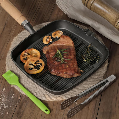 Sartén de hierro fundido para parrilla 9 pulgadas con mango y cepillo