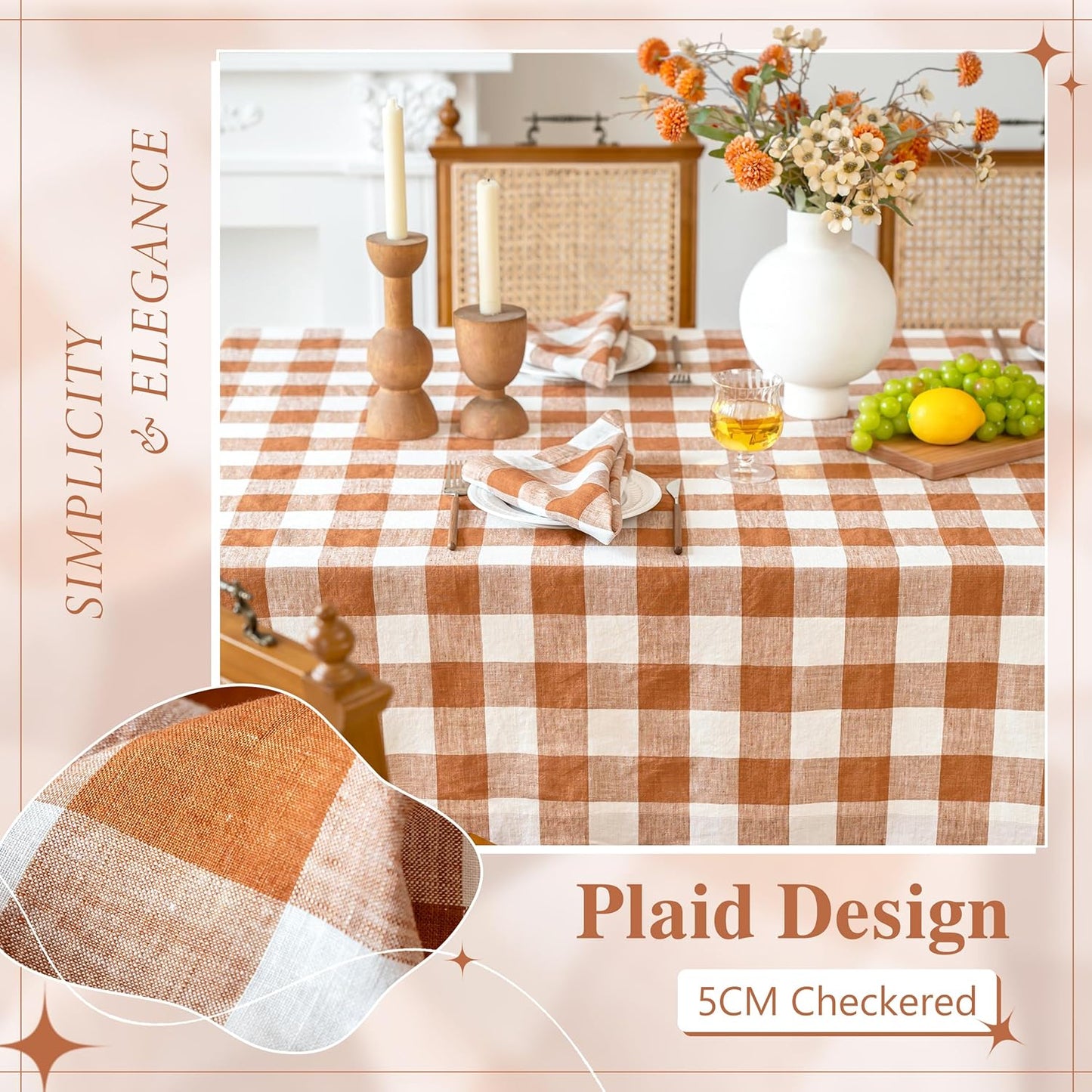 Set 5 Servilletas y Manteles Gingham 120x60pulg