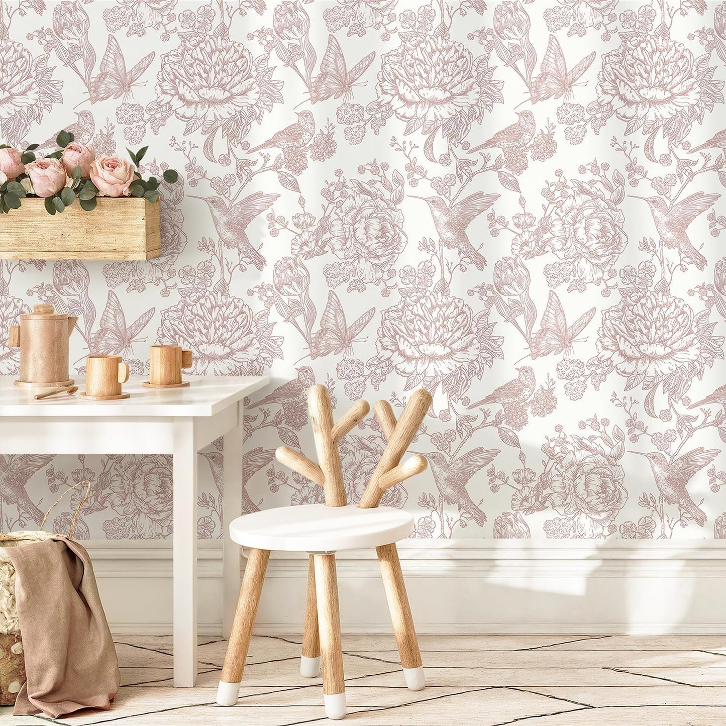 Papel tapiz rosa floral 17x79pulg vintage autoadhesivo