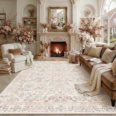 Alfombra área floral rosa 8x10ft sala suave antideslizante