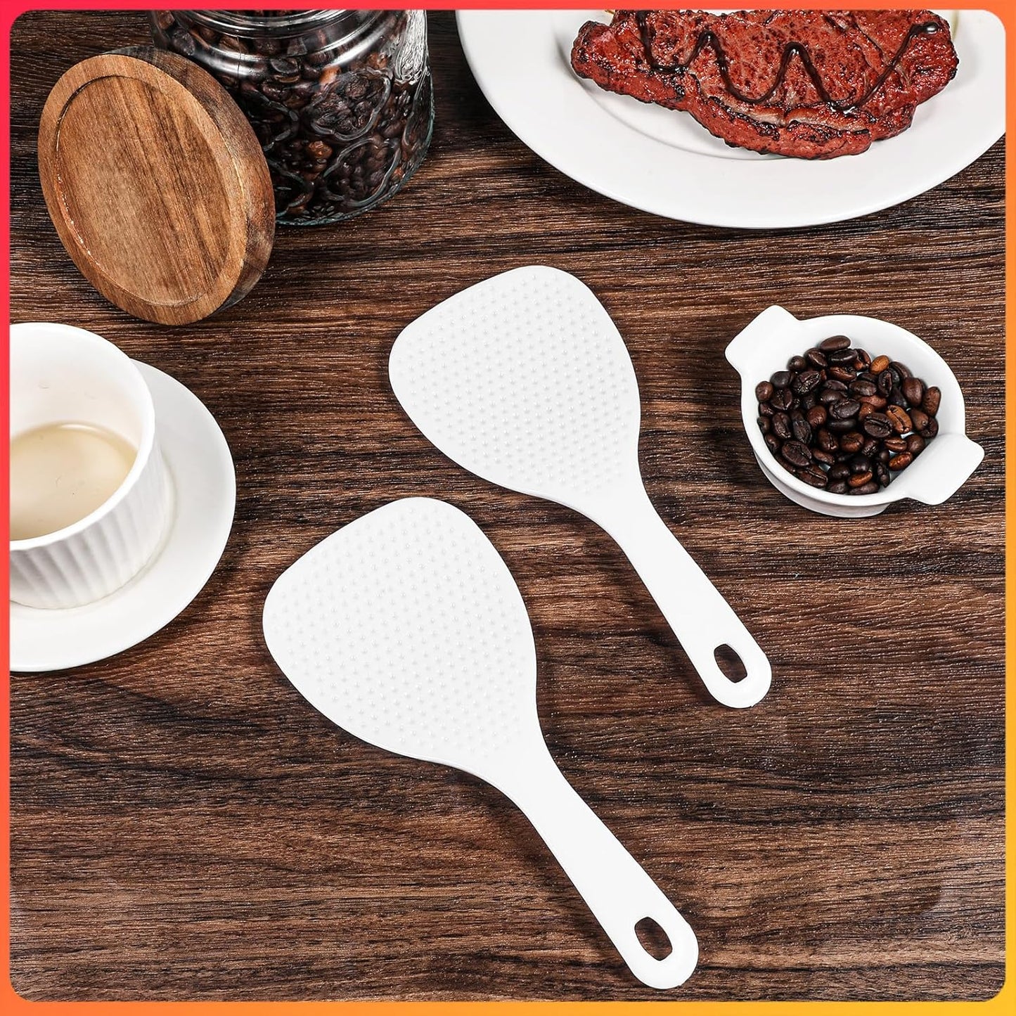 2 Cucharas Paleta Arroz Plástico Blanco Antiadherente