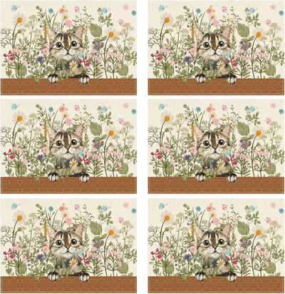 Set 6 manteles primavera margaritas y gatos 12x18pulg