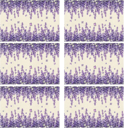 Juego de 6 manteles individuales de primavera con mariposas y lavanda