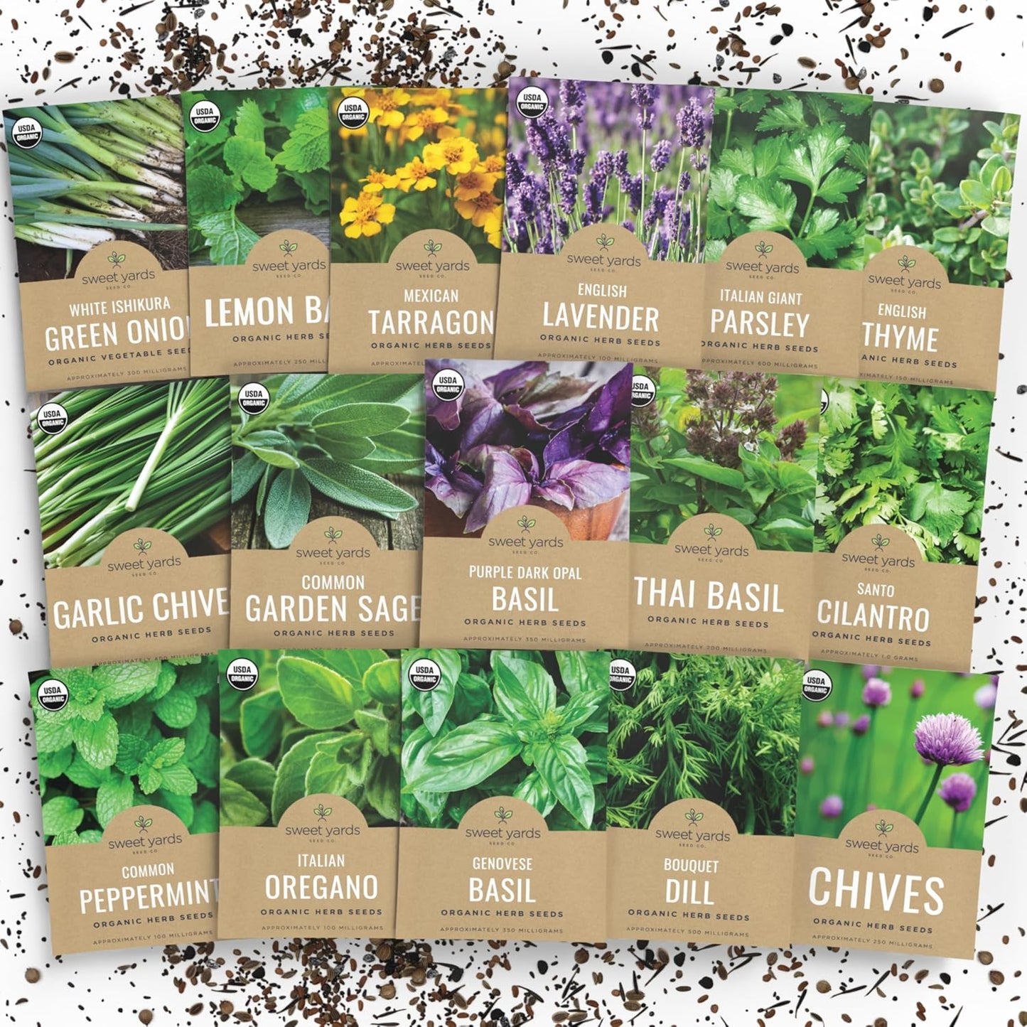 Pack 16 semillas hierbas orgánicas albahaca cilantro tomillo