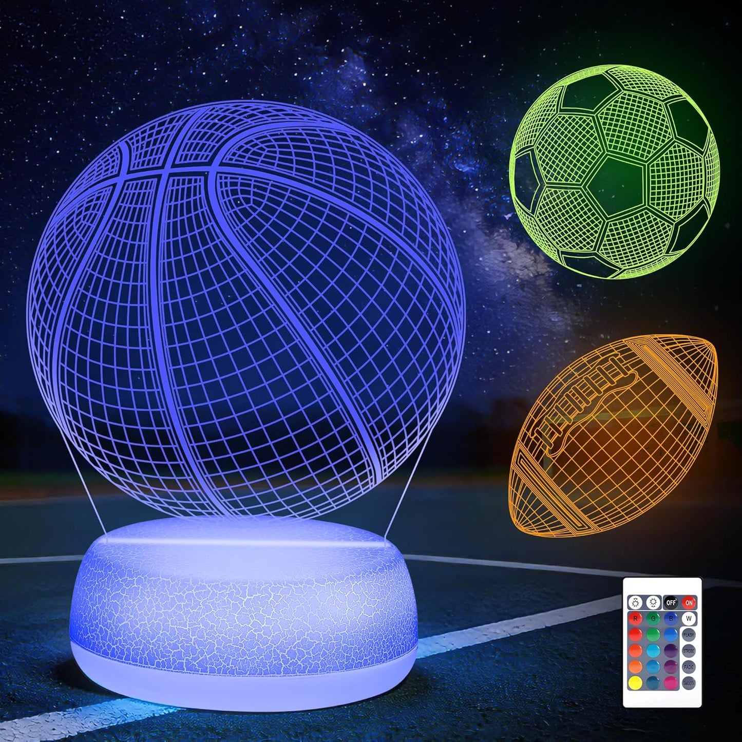 Luz nocturna bola deportiva 3D acrílico con control remoto