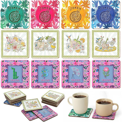 12 Pzas Posavasos Mahjong Cuadrados Regalo Mujer