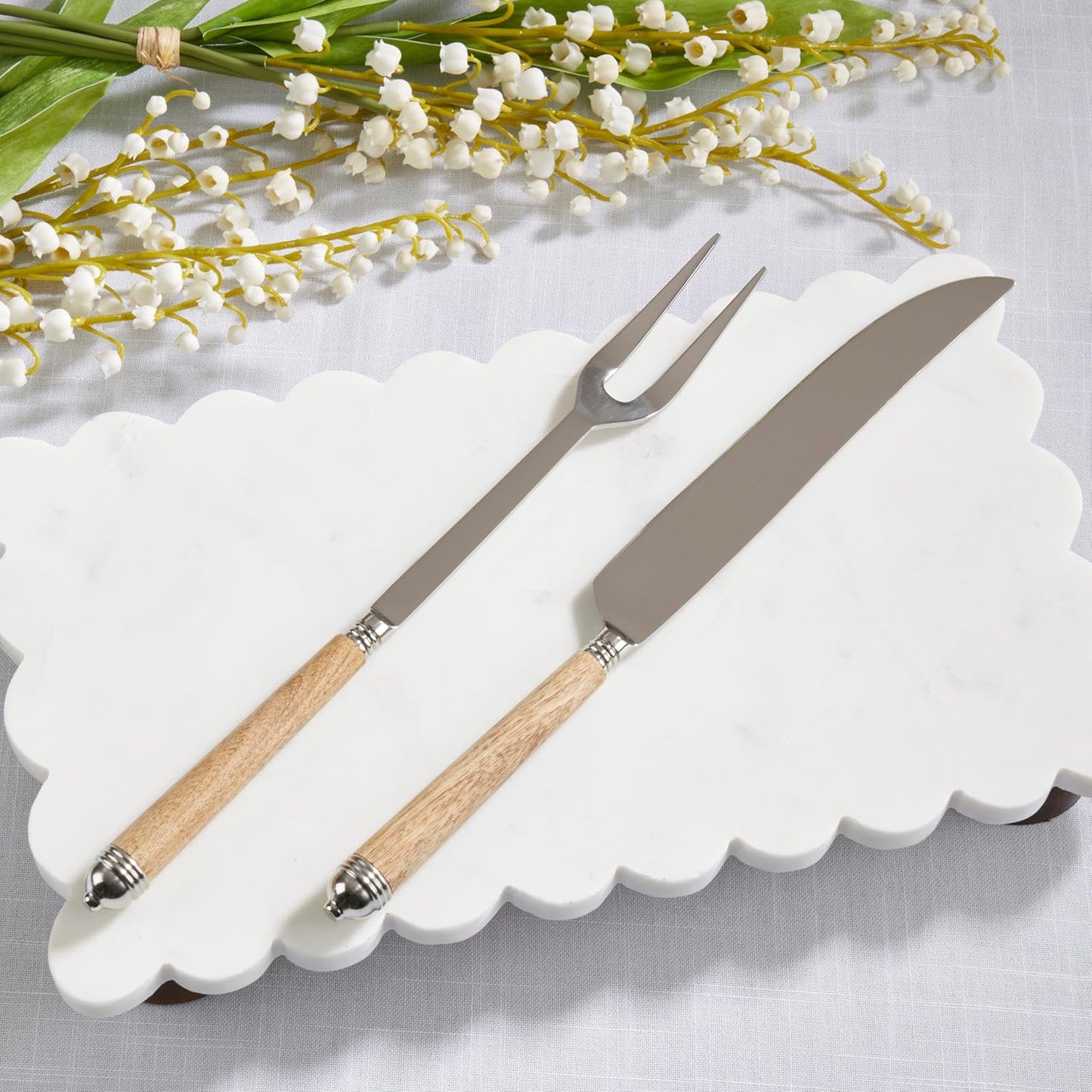 Set Cuchillos Tenedores Carne Mango Madera Acero Inox