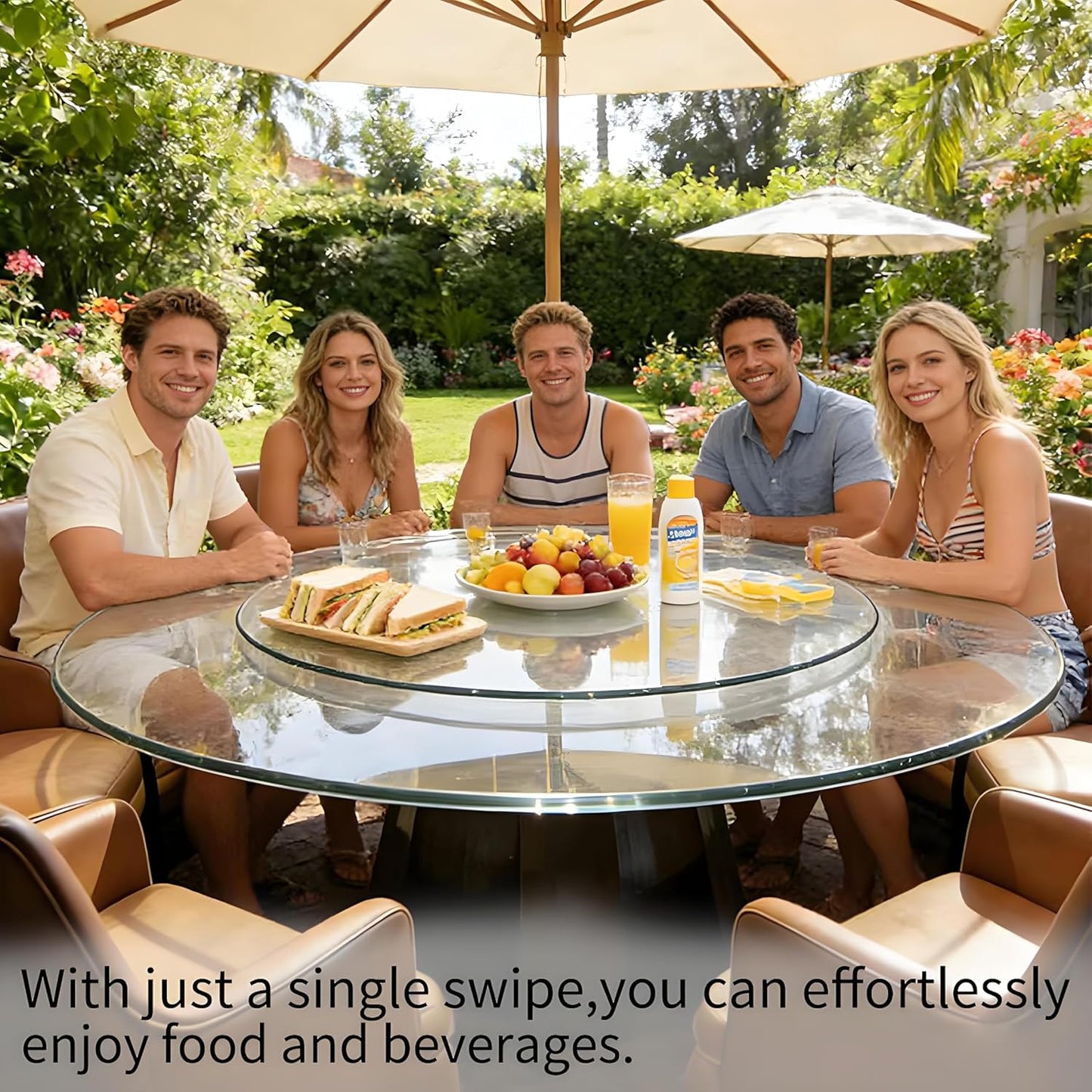 Lazy Susan de vidrio de 36 pulgadas para mesa de comedor con 6 ruedas