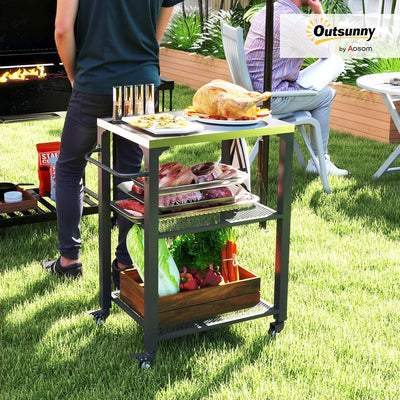 Carrito parrilla 3 estantes mesa acero inox multifuncional
