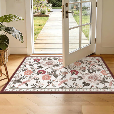 Alfombra entrada lavable 2x3pulg antideslizante vintage color rojo