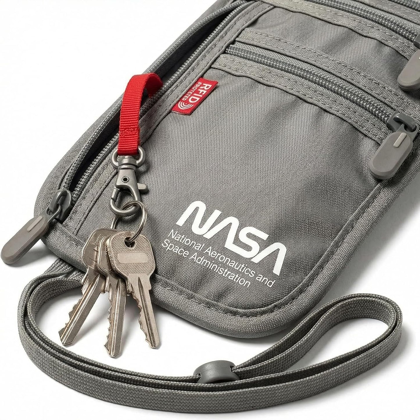 Bolsa para cuello gris con cartera RFID