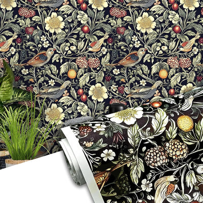 Papel tapiz floral oscuro autoadhesivo extraíble bohemio