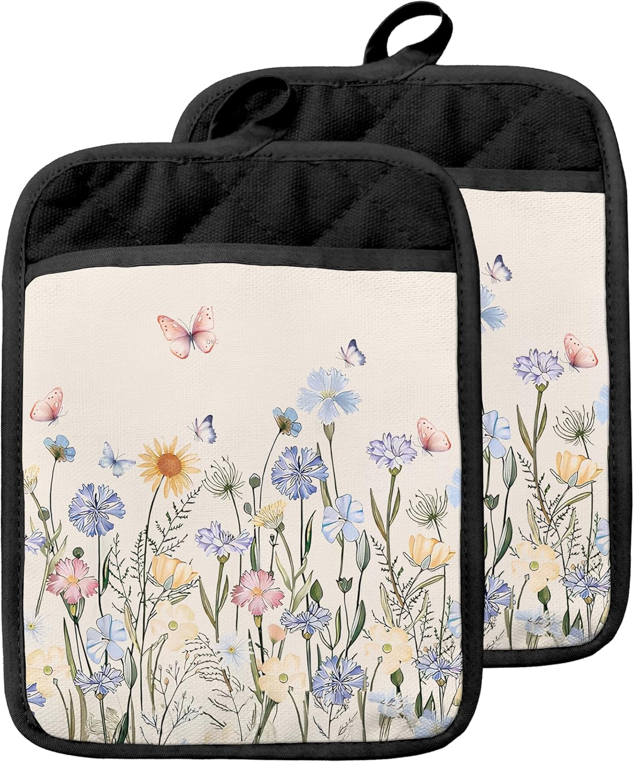 Soportes para ollas con diseño floral de mariposa con bolsillos