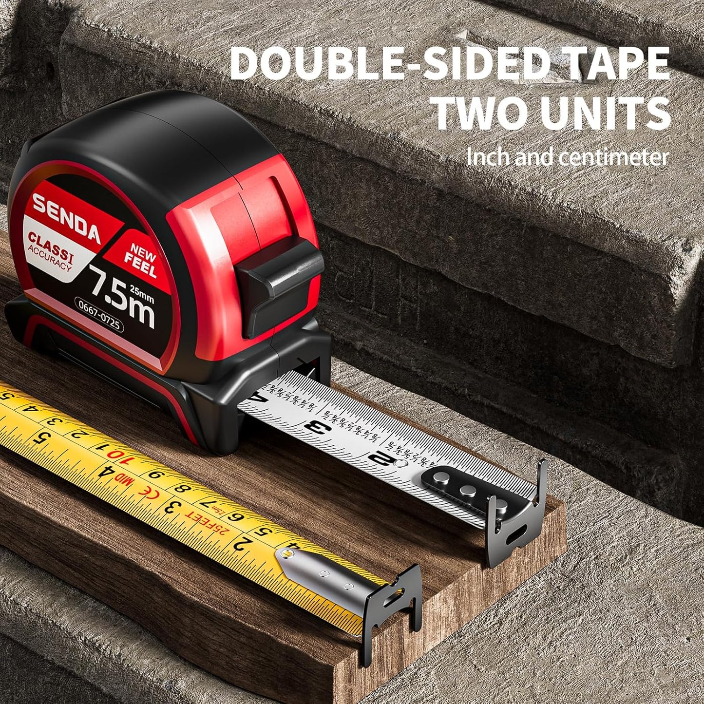 Cinta métrica retráctil 25ft doble gancho con clip