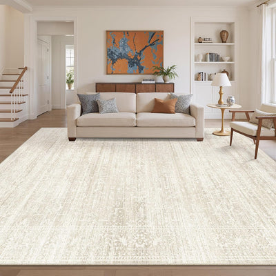 Alfombra área 8x10ft vintage floral antideslizante suave beige