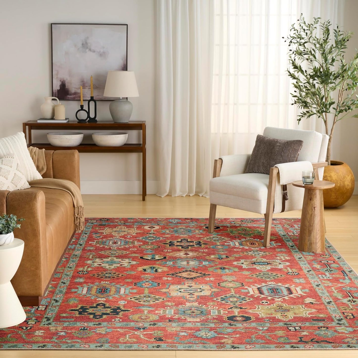 Alfombra vintage lavable 9x12ft para dormitorio y sala