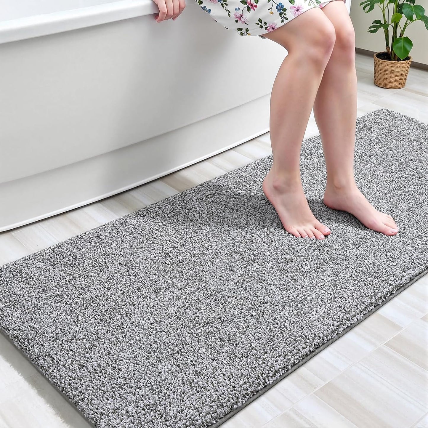 Alfombra baño 24x60pulg antideslizante microfibra gris