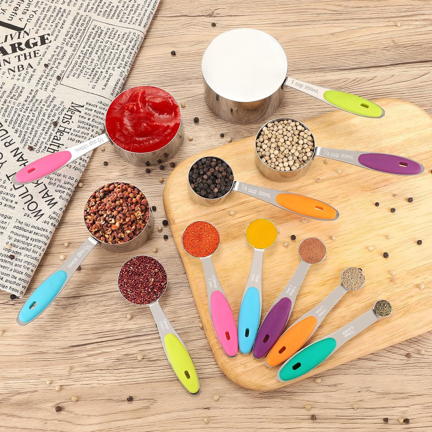 Juego tazas y cucharas medidoras de acero inoxidable 11 piezas