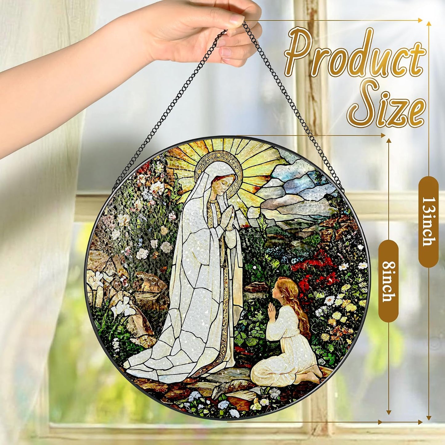 Colgante religioso Virgen María vidrio color 20.32cm