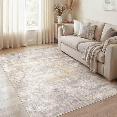 Alfombra área 5x7 neutra lavable antideslizante gris/marrón