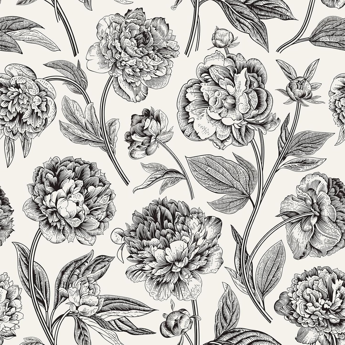 Papel tapiz vintage floral despegable y pegable blanco y negro
