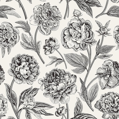 Papel tapiz vintage floral despegable y pegable blanco y negro