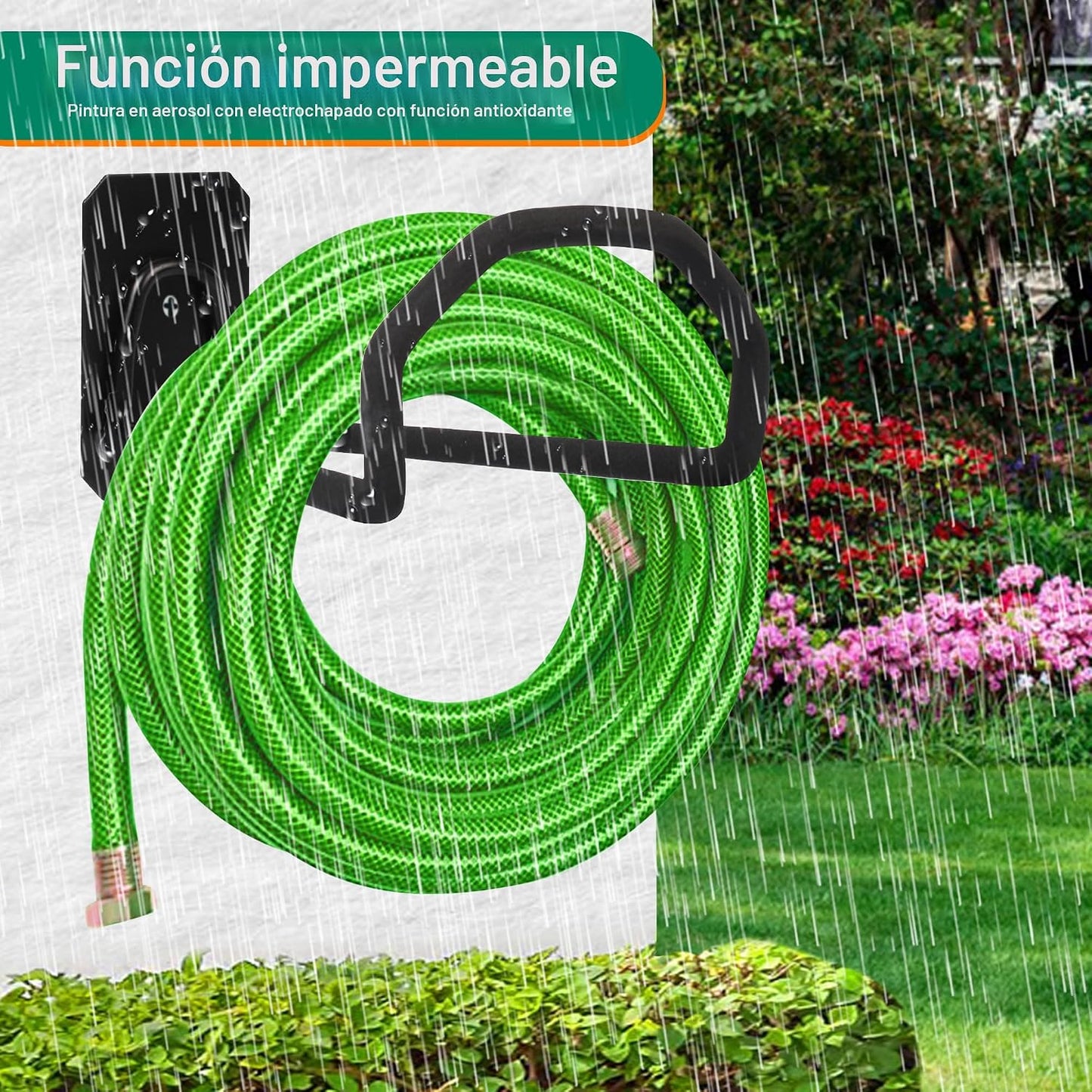 Soporte pared manguera jardín metal resistente