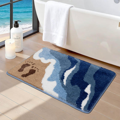 Alfombra baño azul playa antideslizante 20x32pulg microfibra