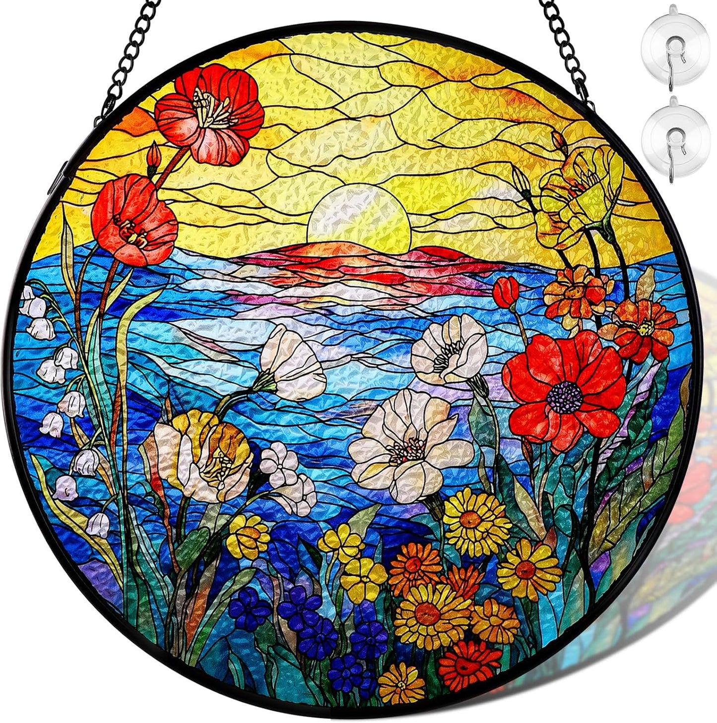 Atrapasoles cristal diseño flores silvestres 8pulg cadena metal