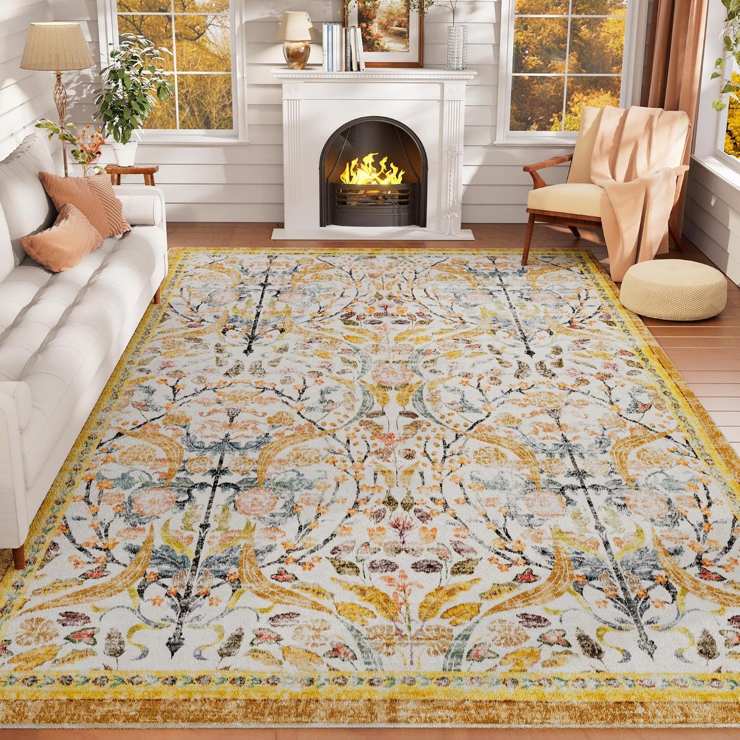 Alfombras lavables 8x10ft antideslizante estampado floral bohemio