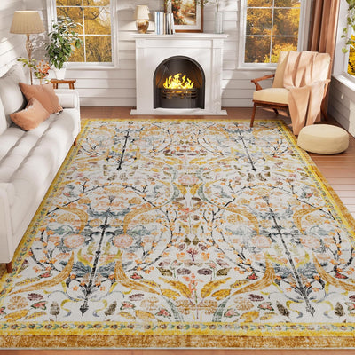 Alfombras lavables 8x10ft antideslizante estampado floral bohemio