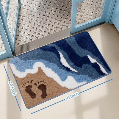 Alfombra baño azul playa antideslizante 20x32pulg microfibra