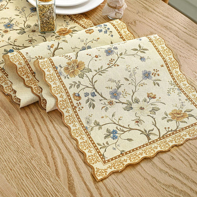 Camino de mesa Chinoiserie floral marrón claro y blanco vintage