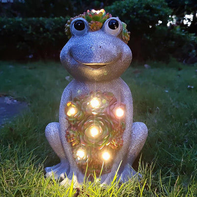 Estatua rana solar con 8 luces LED para jardín y hogar