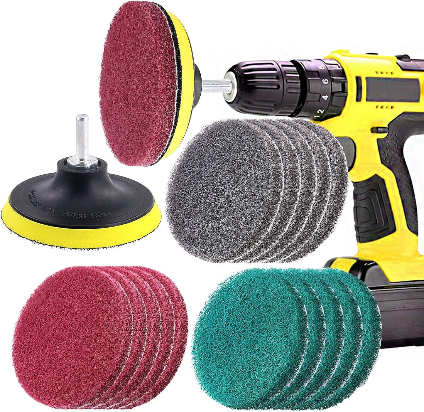 16 Almohadillas Limpieza 4pulg 3 Colores Cepillo Taladro Kit