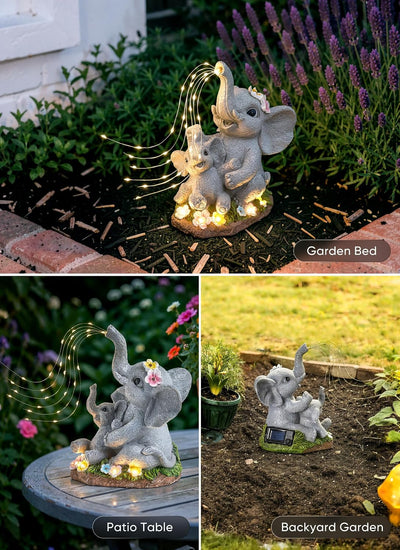 Estatua elefante jardín con suculentas luces LED impermeable