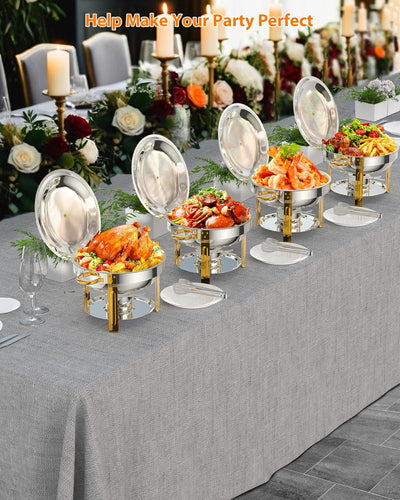 Juego de calentadores para buffet en acero inoxidable con tapa de vidrio y soporte, 6 piezas