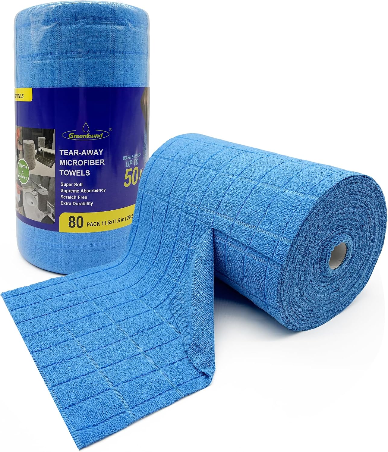 80 Pzas Rollo Microfibra Absorbente 11.5x11.5pulg Cuadros Azules