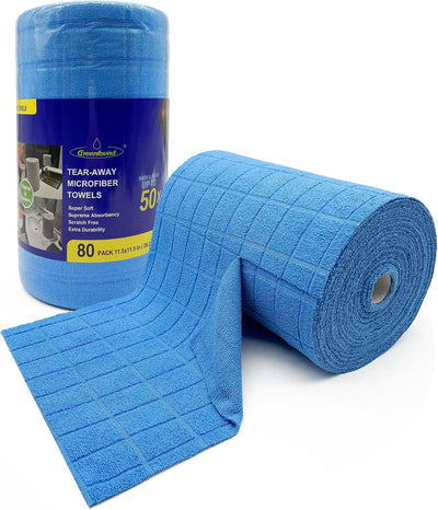 80 Pzas Rollo Microfibra Absorbente 11.5x11.5pulg Cuadros Azules