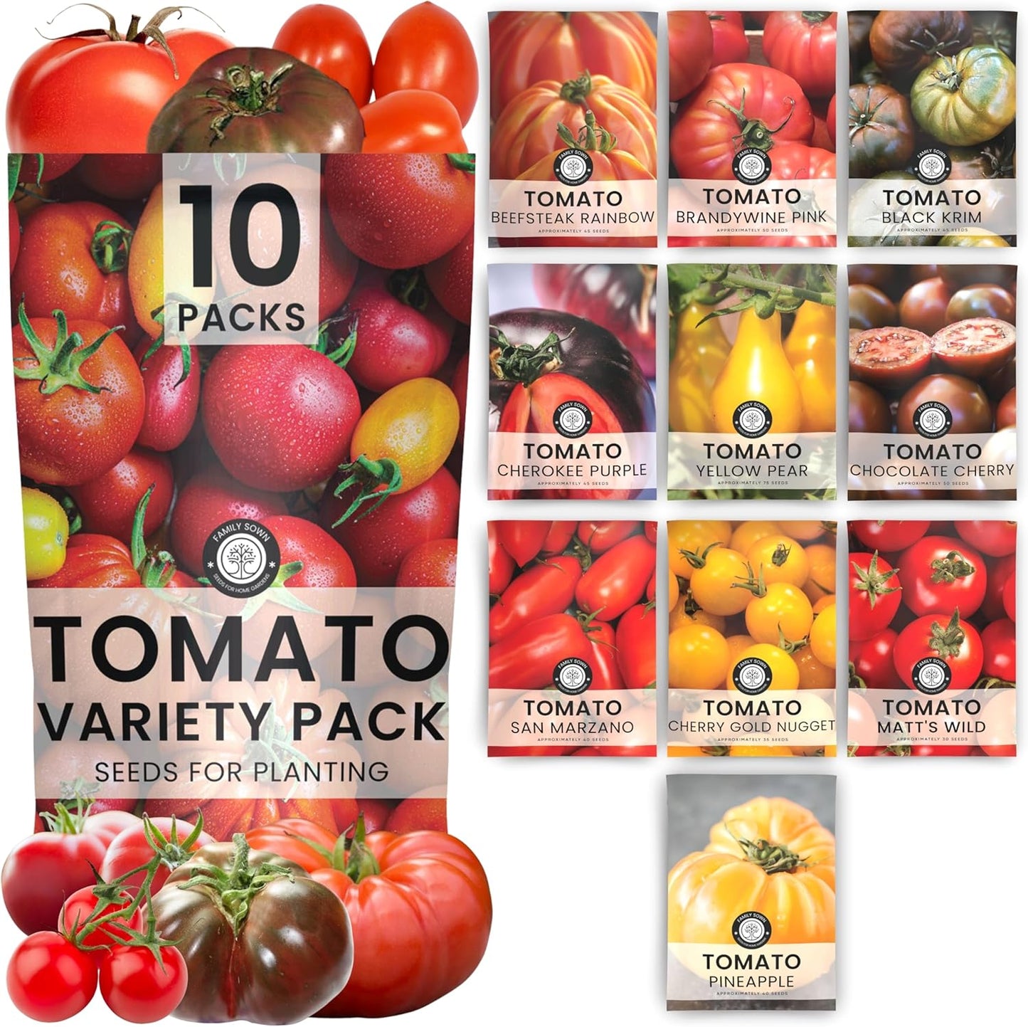Semillas tomate 10 Pack Roma Brandywine Cherry sin transgénicos