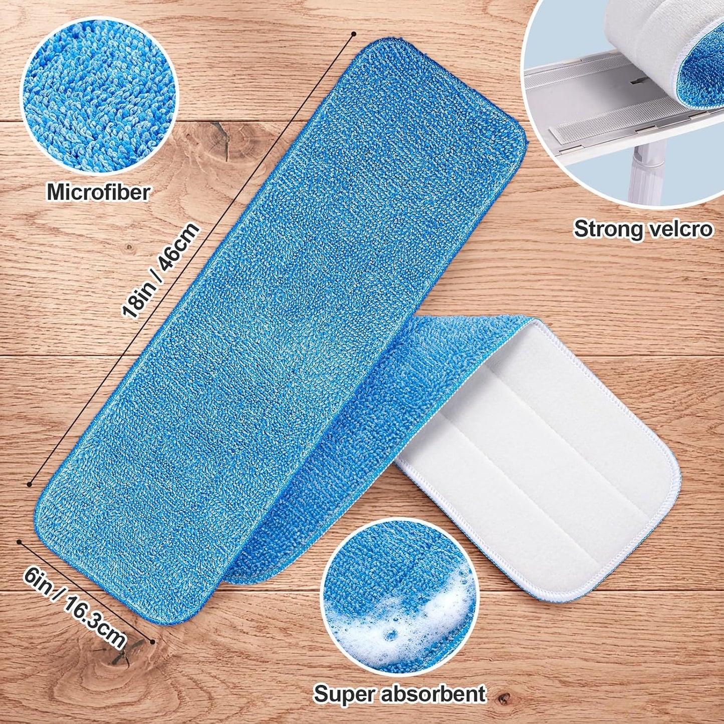 6 Pzas Almohadillas Microfibra 18x6pulg para Trapesina Azul