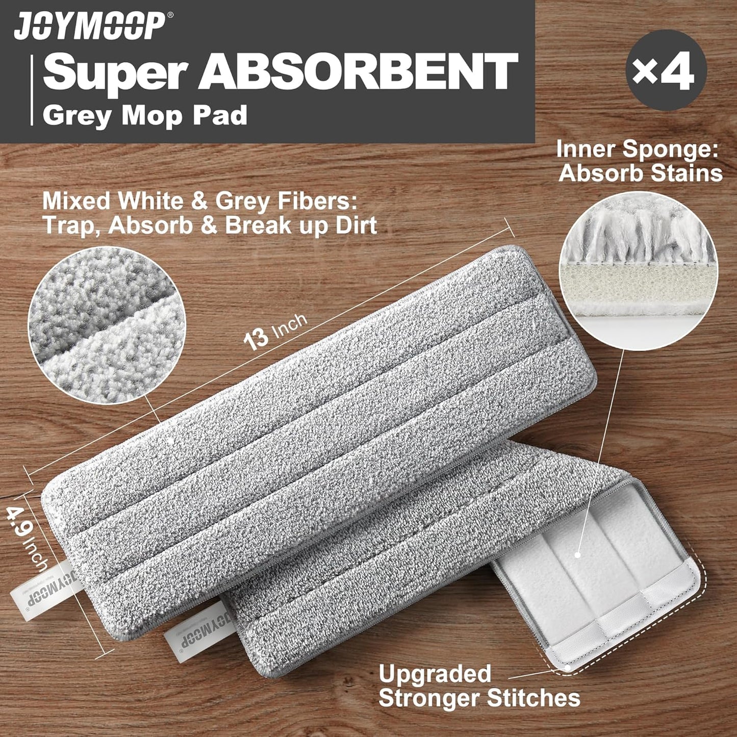 Almohadillas trapeador microfibra 13x4.9pulg dobles grises