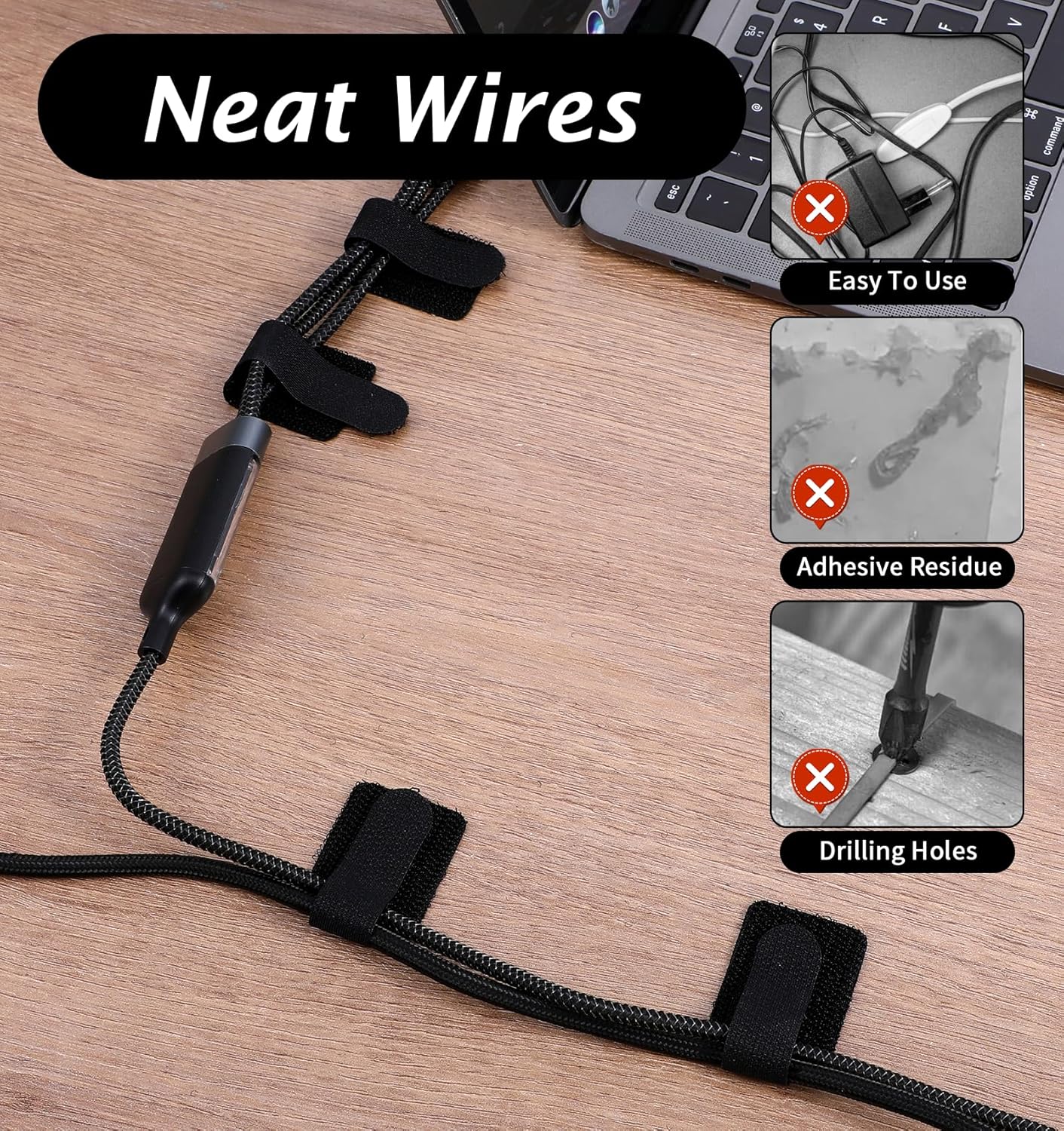 Bridas gancho bucle autoadhesivas organizador cables negro
