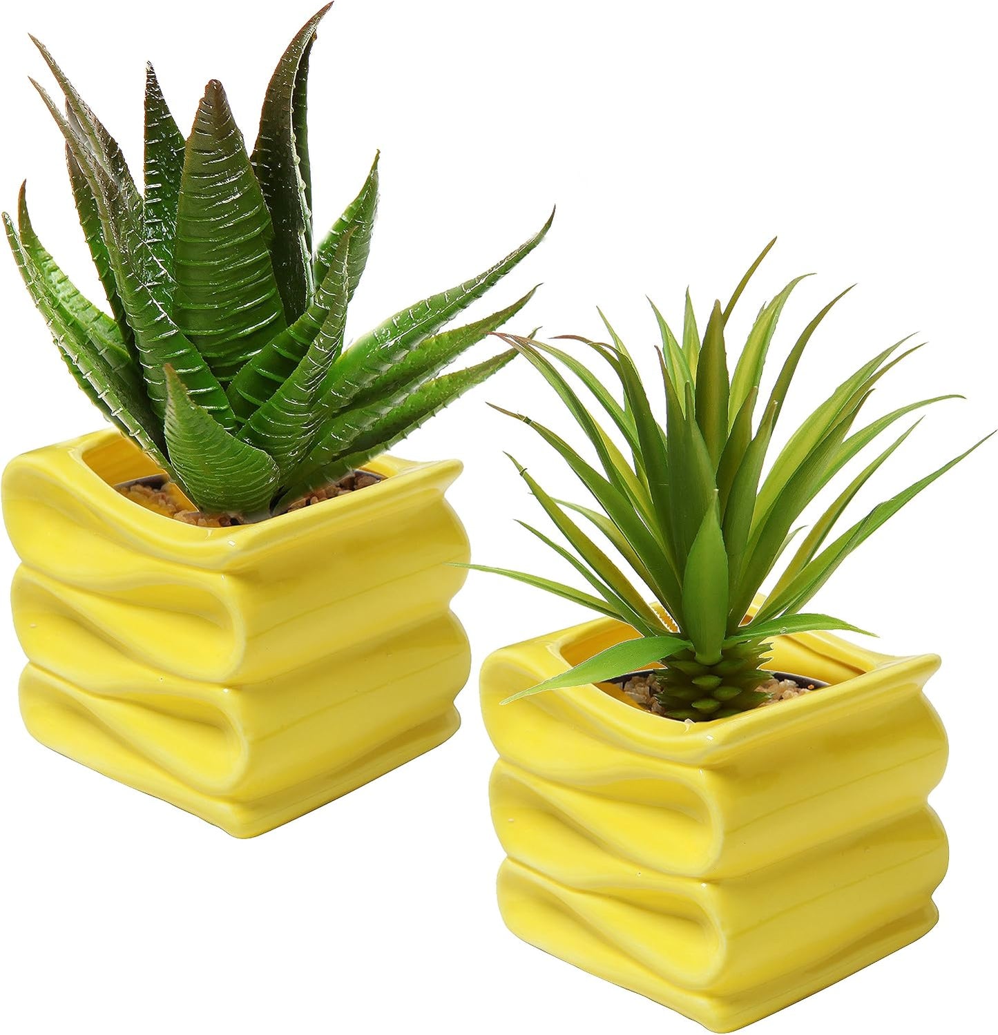 2 Pzas Maceta Cerámica Amarilla 4pulg Diseño Caramelo