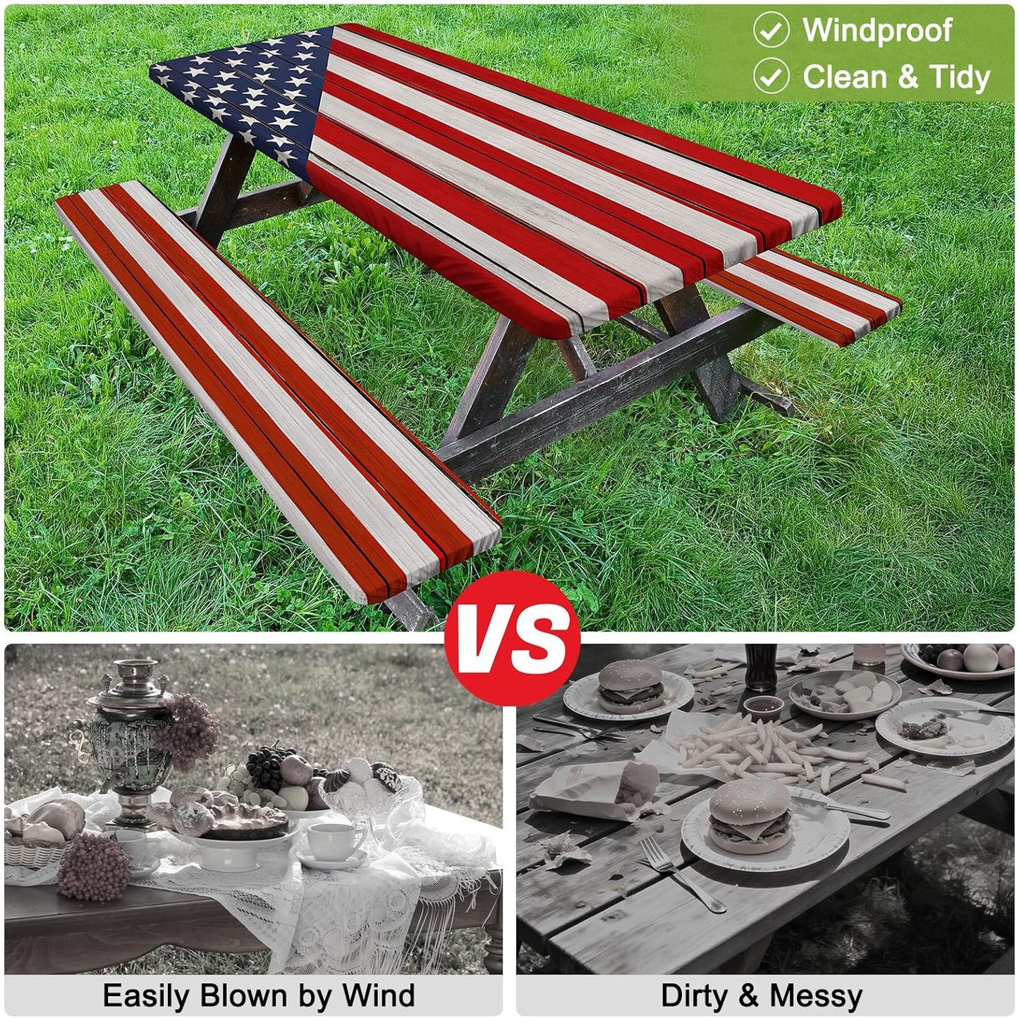 Funda de mesa de picnic con fundas de banco y mantel impermeable para acampar