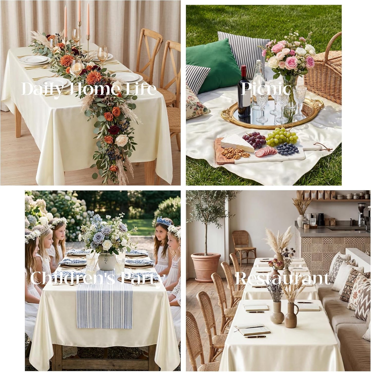 Mantel satén marfil 58x102pulg rectangular para bodas y eventos