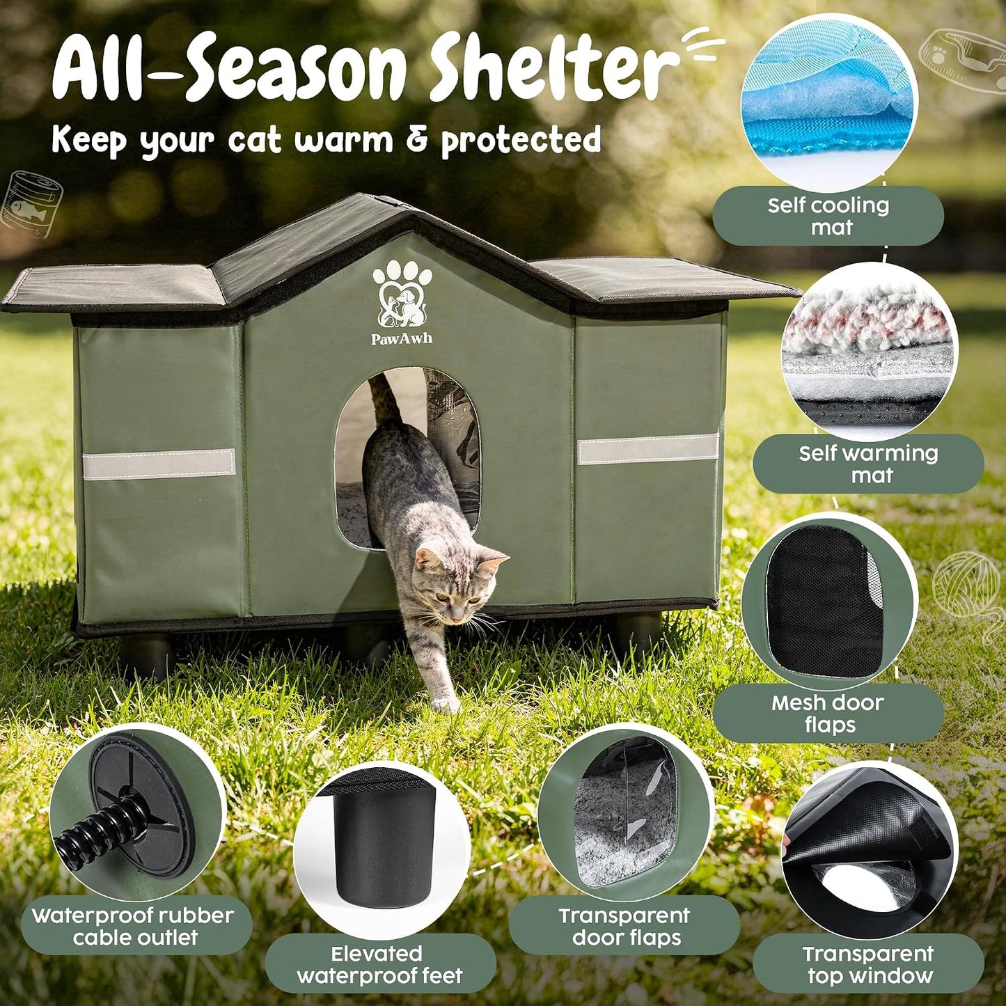 Casa para gatos al aire libre con alfombrilla plástica