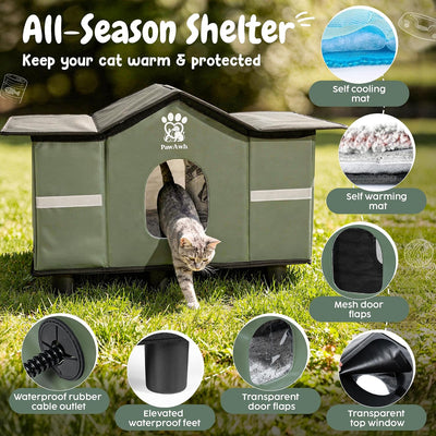 Casa para gatos al aire libre con alfombrilla plástica