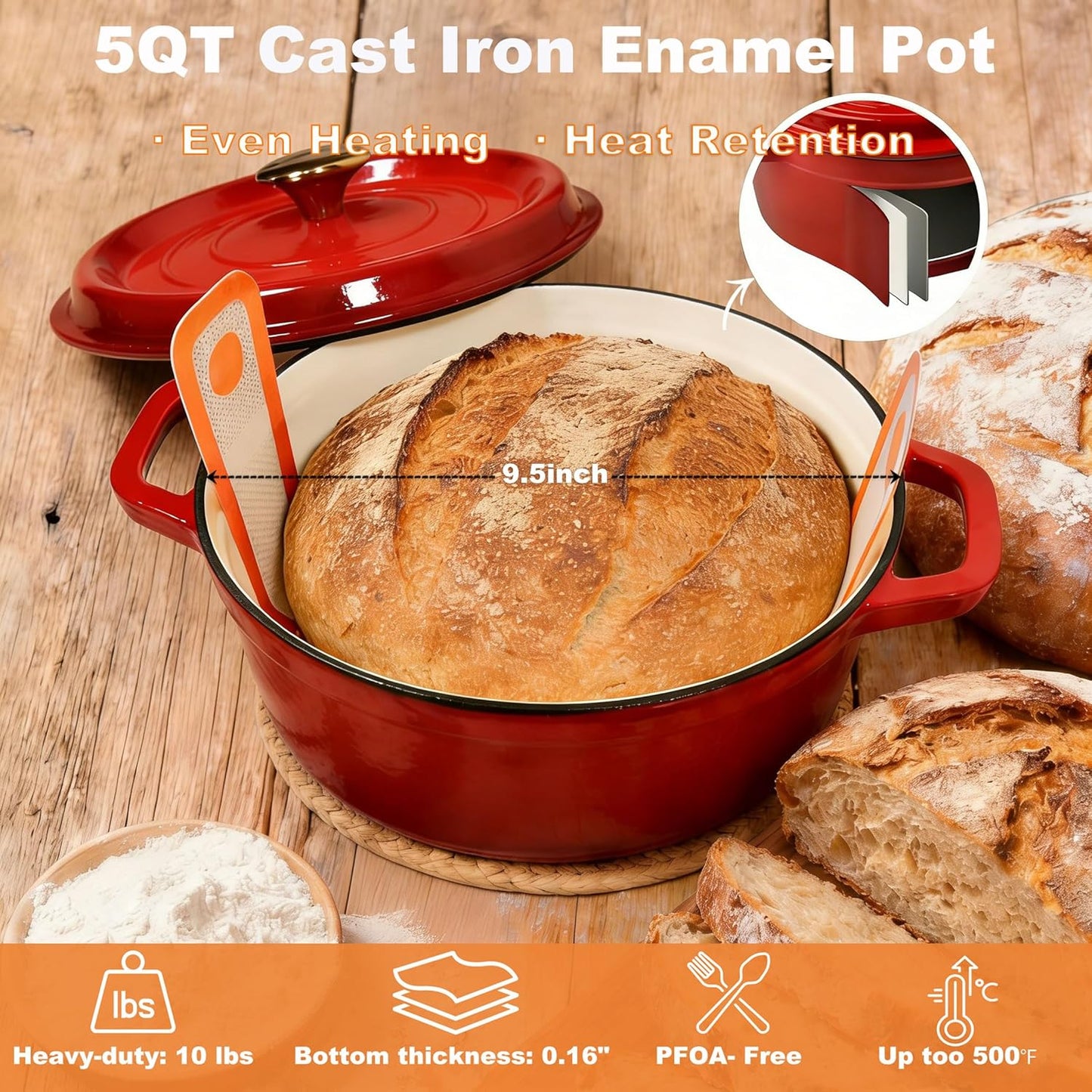 Kit masa madre con olla hierro fundido y cesta pan